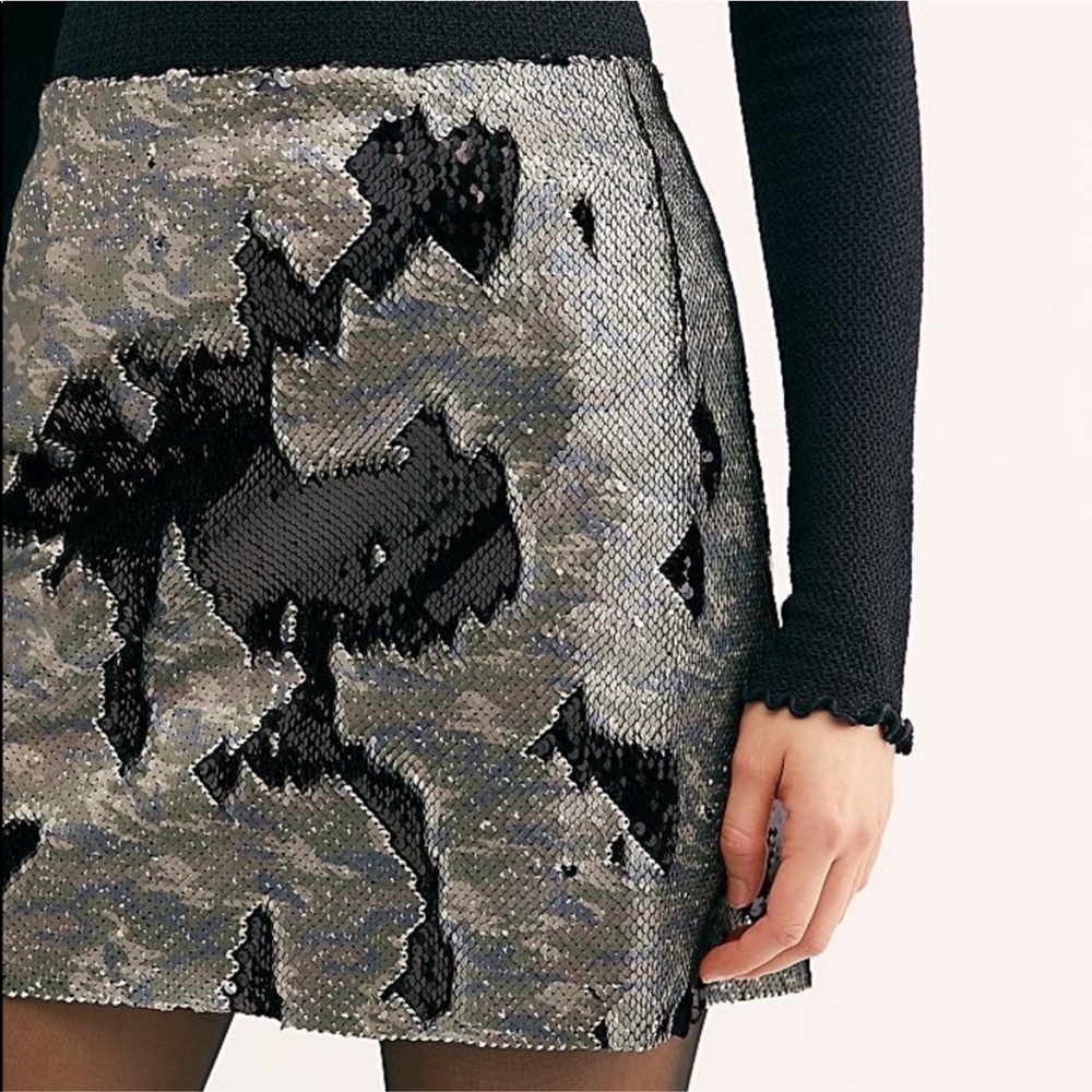 Free People Skinny Sequin Mini Skirt in Camo - Picture 2 of 8